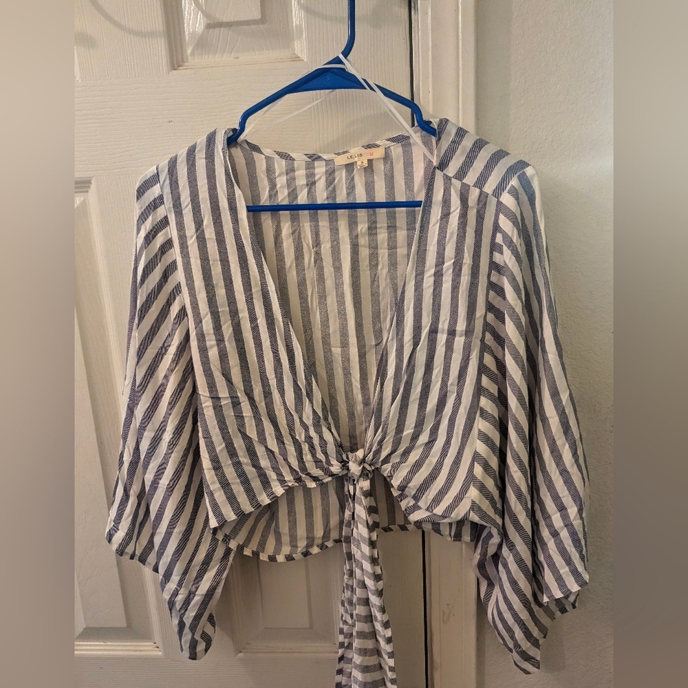 Le Lis Women's Gray/White Striped     OverShirt